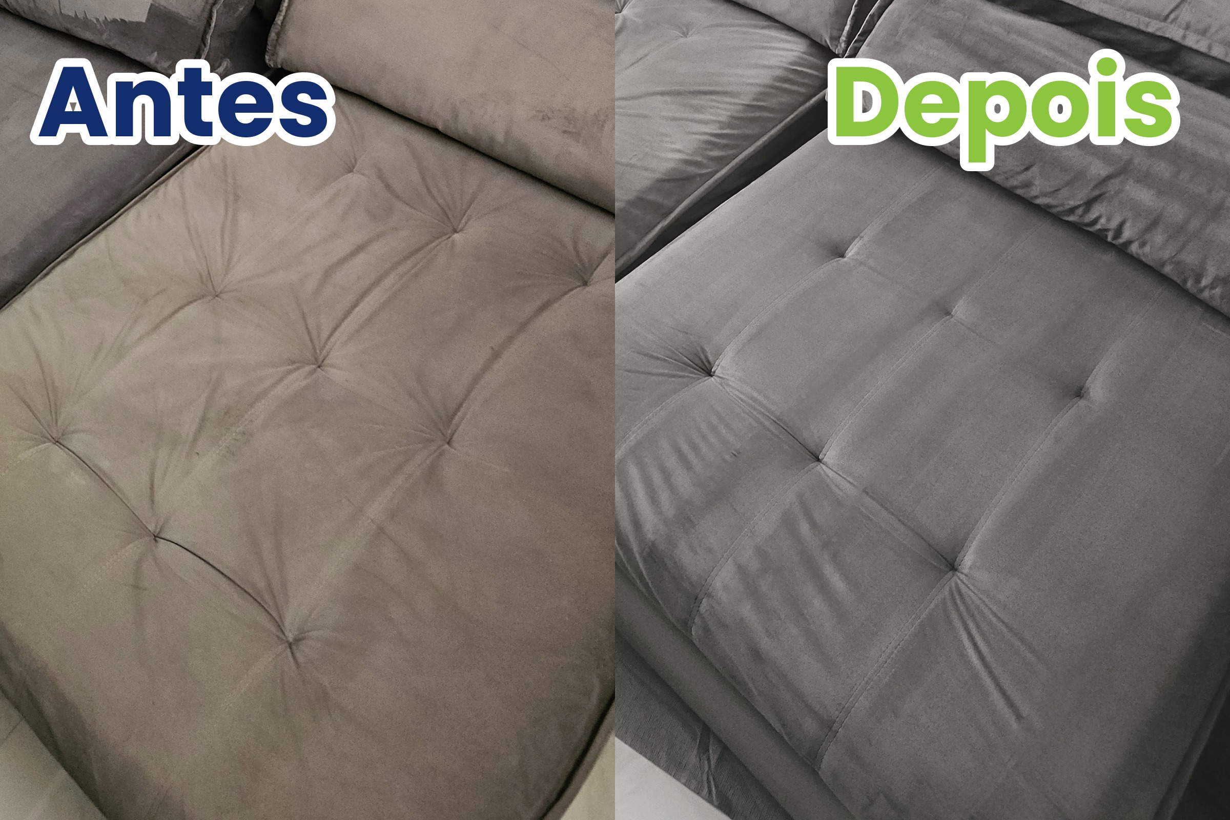 Sofá antes e depois da limpeza Limpaê